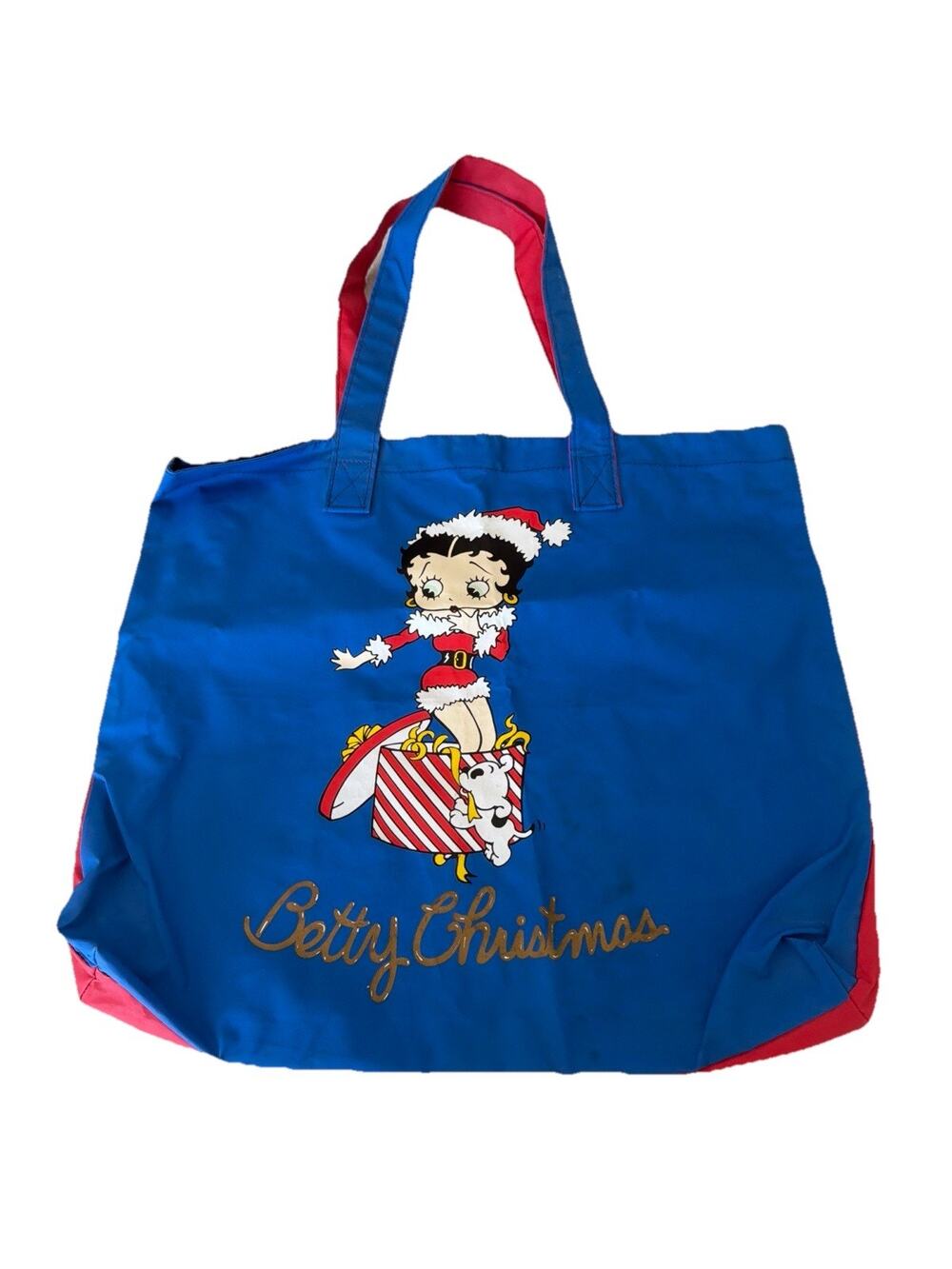 Vintage 90's Blue & Red Betty Boop w/santa hat Christmas Tote Bag 1994